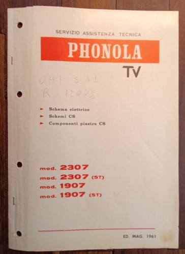 1961 phonola mod - tv, mod.2307-2307