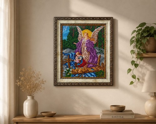 Angelo custode con - , perline