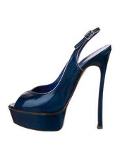 Décolleté CASADEI in pelle blu con plateau e slingback taglia 6 IT 36 buone condizioni