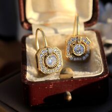 Boucles d'oreilles Dormeuses Doré Vieilli Art Deco Carré CZ Blanc Fin SC3