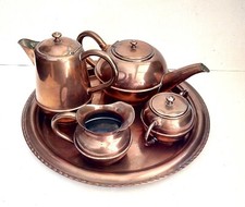 Vecchio servizio da The in rame con vassoio Caffettiera Cuccuma Brocca Caraffa