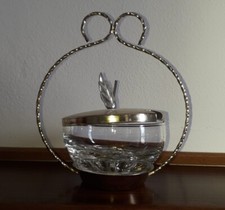 Zuccheriera formaggera vintage in cristallo e manico in metallo