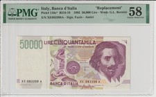 ITALY, 50000 LIRE 1992, REPLACEMENT XE-A, PICK 116c*, PMG 58