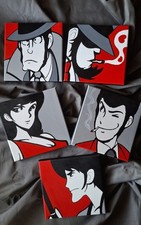 LUPIN III SERIE DI 5 QUADRI DIPINTI A MANO Margot Goemon Jigen Zenigata
