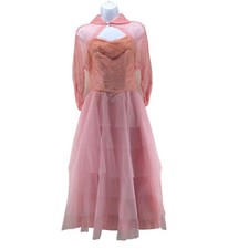 Abito Alfred Angelo Edythe Vincent piccolo rosa senza spalline tulle vintage anni 60 2 pezzi