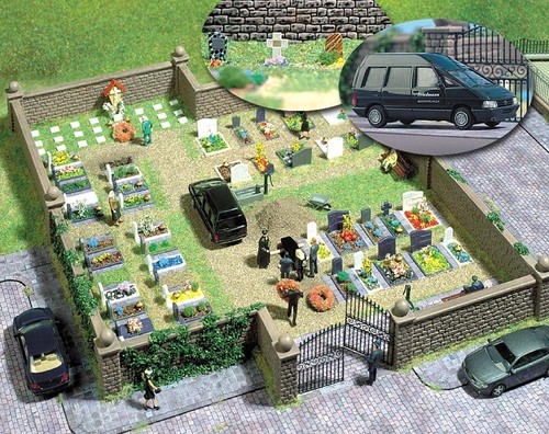 Cimitero con auto funebre - cimitero,