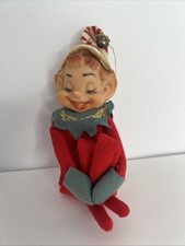 Ginocchiere vintage rosso posabile elfo di Natale Pixie 12" RARO OCCHI CHIUSI