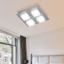 Lampada Da Soffitto LED Cubo Vetro Bianco Nichel Opaco 12 Watt