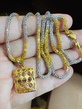 Collana in oro vero fine 22 carati 916 lunga 21,5”/22” set rettangolare 13 g 3, mm