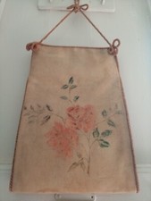 TASCA PORTAOGGETTI DA PARETE IN STOFFA DIPINTA VINTAGE D'EPOCA