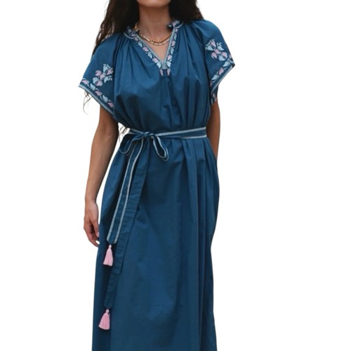 Abito midi blu ricamato - , ex