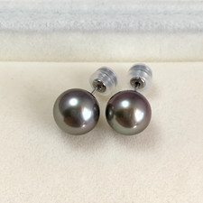 Orecchini a perno con perle coltivate grigie di Tahiti rotonde da 9,8-10,0 mm...