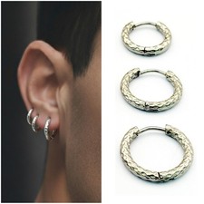 Orecchini a cerchio uomo donna coppia di cerchietti in acciaio inox intarsiato