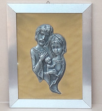Quadro vintage Arte Sacra Sacra Famiglia In Peltro