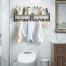 Appendiabiti a Parete, Mensole con 8 Ganci, Muro Scaffale, per Ingresso, Bagno