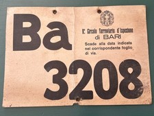 Targa Cartone Regio Circolo Ferroviario D’ispezione Di Bari Periodo Fascista 