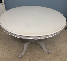 Tavolo rotondo in legno intagliato, allungabile, colore Bianco