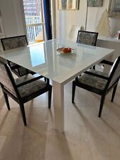 tavolo design ( 140x140/220 ), allungabile - legno e cristallo bianco 8 persone