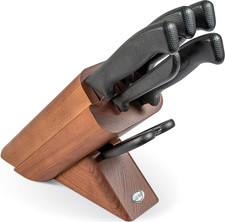 , Ceppo in Legno Di Ciliegio 5 Coltelli + 1 Forbice Manico Antiscivolo, Skin Ner