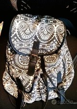 Zaino vintage bianco nero con fantasia boho mandala etnica cinghie (leggi desc!)