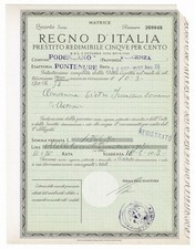 1366,70 LIRE REGNO D'ITALIA PRESTITO REDIMIBILE CINQUE PER CENTO 14/08/1937 BB