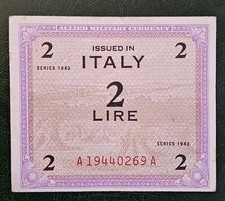 BIGLIETTO DA Due 2 AM LIRE OCCUPAZIONE AMERICANA  ITALIA  ALLIED MILITARY 1943