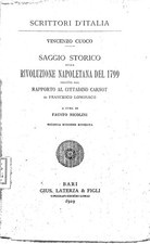 Libro - CUOCO Vincenzo - SAGGIO STORICO SULLA RIVOLUZIONE NAPOLETANA DEL 1799.