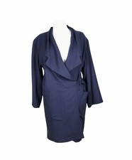 Abito da donna di lana elegante manica lunga soprabito 44 blu Coveri Boutique
