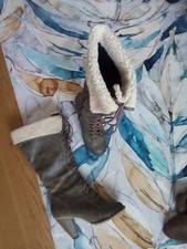 Stivali stringati marrone tortora n. 37 con eco-montone - tacco 8,5 cm e zip