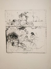 Walter Piacesi Ascoli Piceno grande acquaforte povera gente di paese 1961