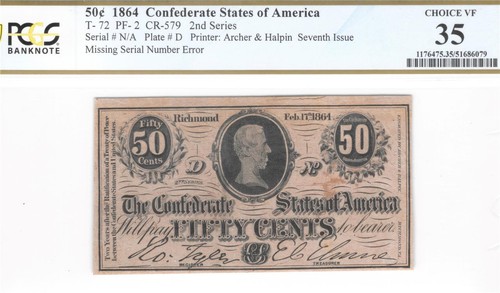 1864 confederato no - 50¢,