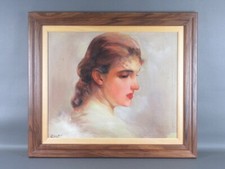 Quadro dipinto olio su tela volto donna ragazza firmato made in Italy vintage