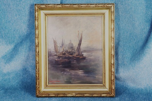 Olio marino con barche