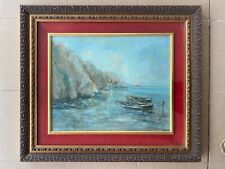 “ Marina Con Scogli E Barche ” olio su Compensato incorniciata