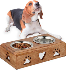 Ciotole Cani 9X34X18,5 Cm, Alzatina Scodelle 400 Ml, Supporto Rialzato Legno, Na