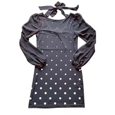 $110 WHBM White House Black Market abito a pois, fiocco posteriore manica lunga Mini XS