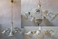 lampadario Vintage ottone ampolle a fiore cristallo opaco 5 luci stile Liberty