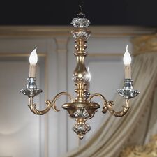 Lampadario legno artistico classico 3 luci FOGLIA ORO e ARGENTO MODELLO AGATA