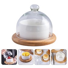 Ciotola in ceramica con coperto e vassoio in legno dessert creativo