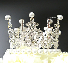 Corona argento CAKE TOPPER DECORAZIONE PRINCIPESSA PRINCIPE BABY SHOWER bomboniere perle