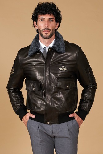 Bomber pelle nera uomo collo - nera,