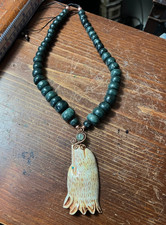 Collana osso di cervo pietra di perline, scultura lupo, tribale indiano nativi americani