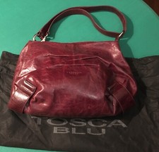 BORSA TOSCA BLU IN PELLE MARRONE ROSSICCIO CON MANICO ALLUNGABILE OTTIMO STATO