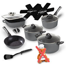 STONELINE® 14 Pezzi Grigio Set di Pentole 18cm - 24cm Padella Pentola II Scelta 22734