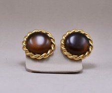 Luciano Soprani Orecchini Vintage Tono Oro Pitre Ambra Satinate Made In Italy