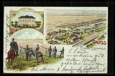 Litografia Lechfeld, campo dalla mostra uccelliera, comando piazza, artiglieria 1900 