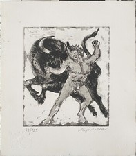 Aligi Sassu incisione acquaforte Tauromacchia 1996  27,5x24 firmata pubblicata