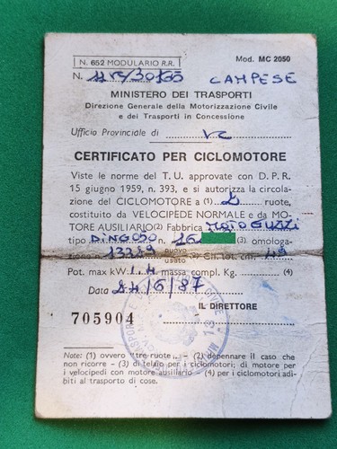 Libretto originale certificato - libretto,