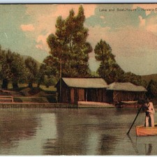 c1910s cartolina Nuwara-Eliya Ceylon barca-casa lago molo in legno figura A373