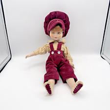 Bambola Bionda Con Salopette E Cappello Di Porcellana Vintage 37cm